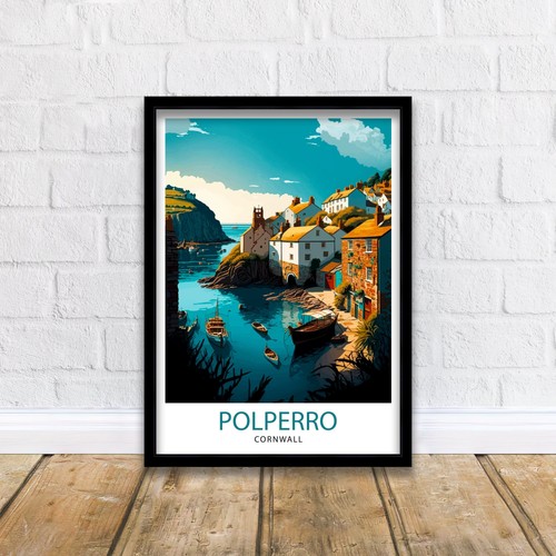 Polperro cornwall reise poster - cornwall,